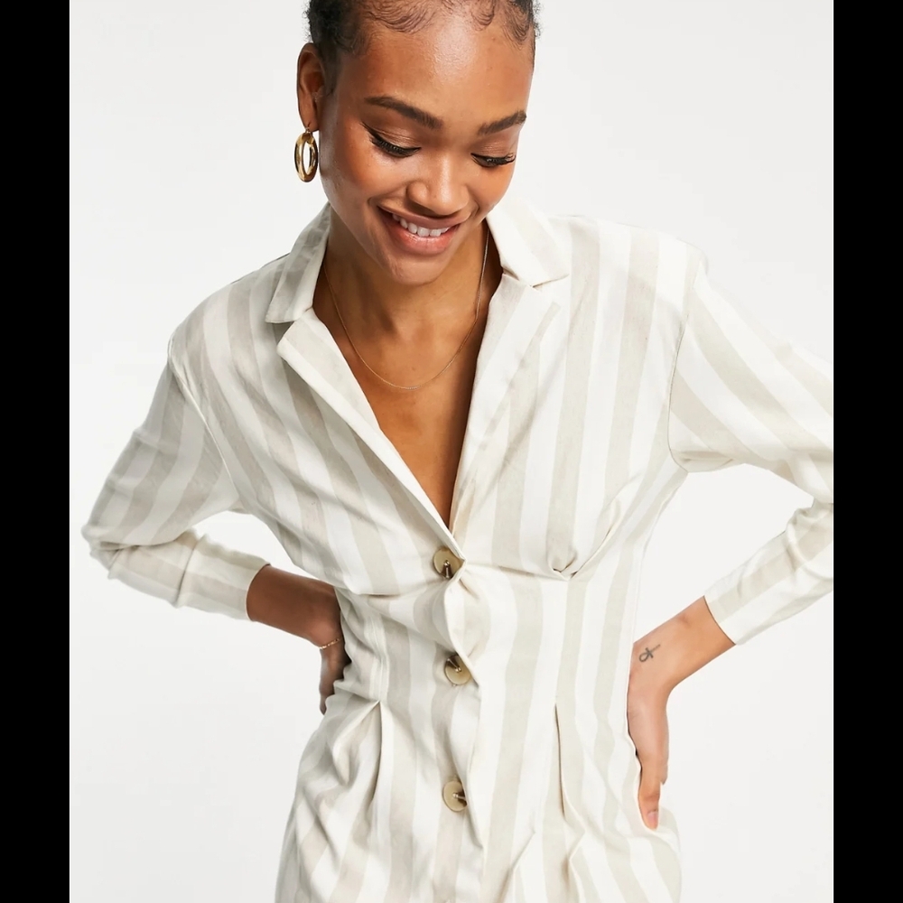 Striped Button-Up Mini Dress - Picture 2 of 4